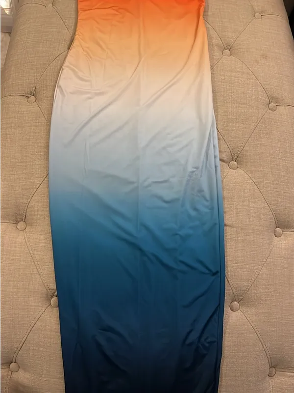 SHEIN brand Strapless Ombre Bodycon Maxi Dress - Orange to Navy - Image 2