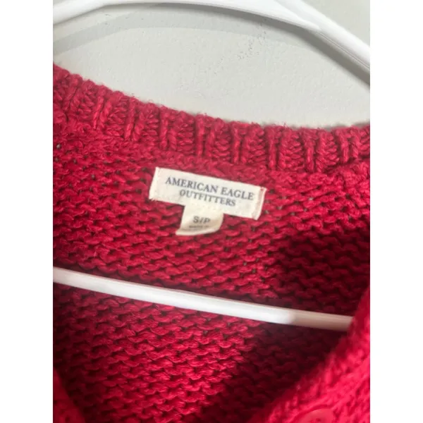 American Eagle Y2K Vintage Red Chunky Shaker Knit Henley‎ Sweater Small - Image 3
