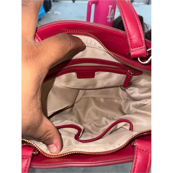 Women’s INC International Concepts Bright Red Satchel with Gold Chain Accent - Image 8
