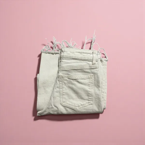 H & M Women's Wide Leg Crop‎ Jeans Cream Distressed Raw Hem Size 2 - Image 5
