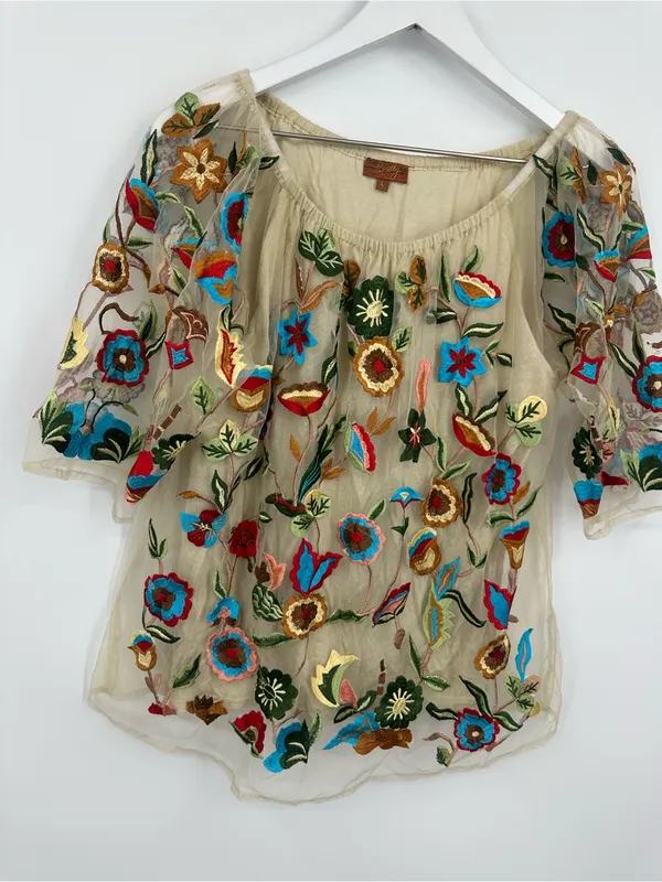 Scully Floral Boho Embroidered Blouse Size Large Whimsical Fairycore - Image 9