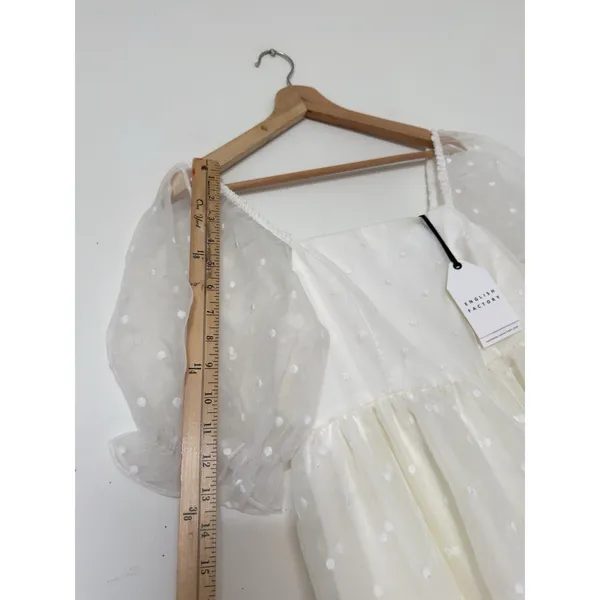 English Factory White Polka Dot Tulle Mini Dress M Cottagecore Puff Sleeve NWT - Image 13
