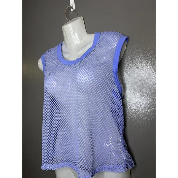 Free People Mesh Tank Top Womens Small Purple Sleeveless Sheer Fishnet Festival - Image 4