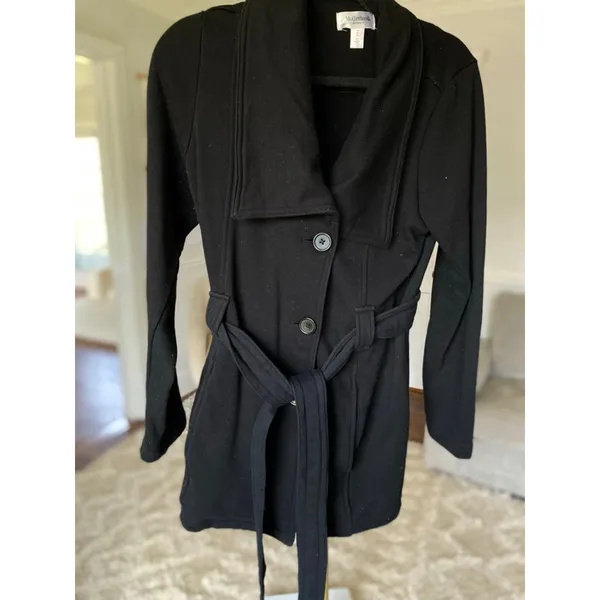 Motherhood‎ Maternity Black Pea Coat Wrap Button Belt Stretchy Buttery Soft Warm - Image 2