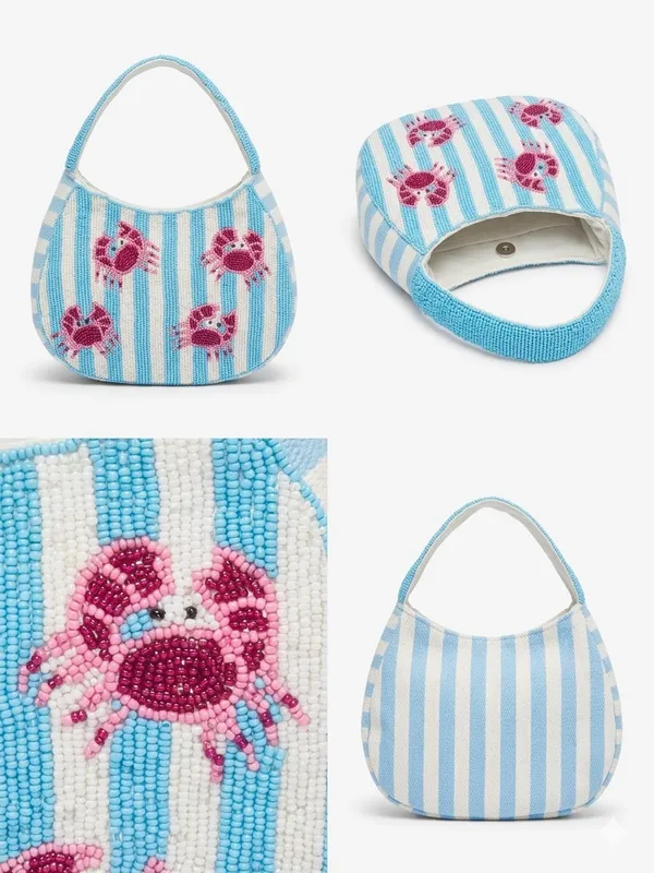 Playful Beaded Crab Handbag Nautical Style (Minor Handle Flaw) - Image 2
