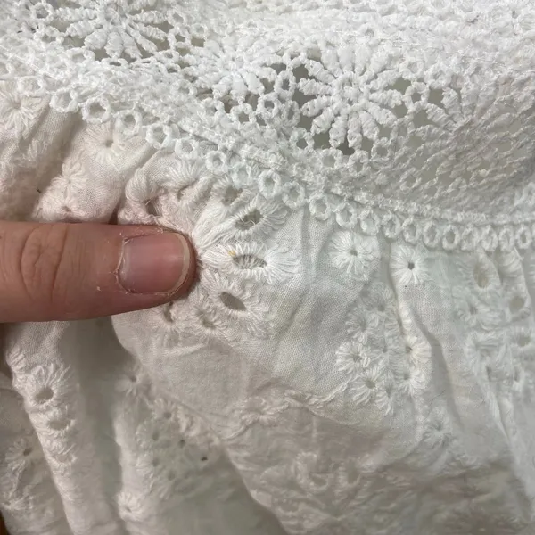Women's white puff sleeve eyelet cutout tiered cottagecore peasant dress‎ small - Image 5