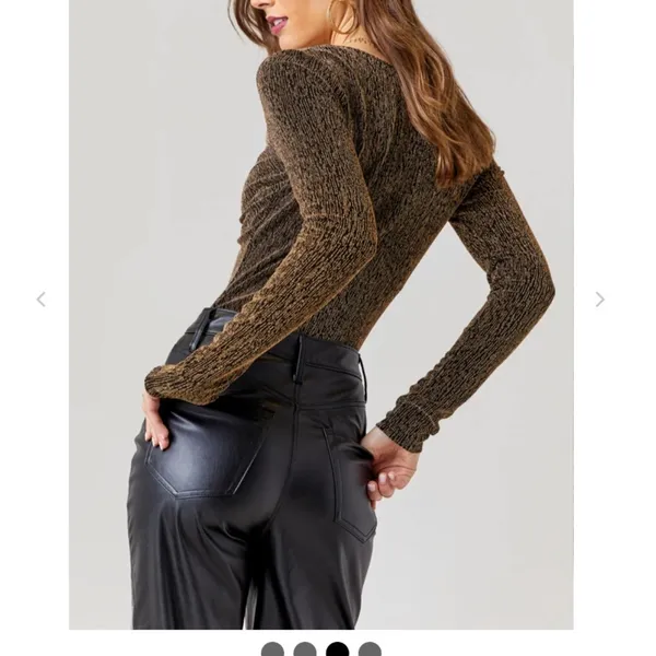 Sadie Front Twist VNeck Glitter Knit Lurex Bodysuit - Image 4