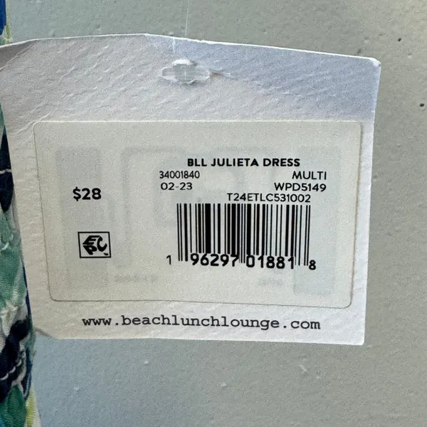 NWT Beachlunchlounge Julieta Midi Dress Blue Green Abstract Smocked Viscose M - Image 7