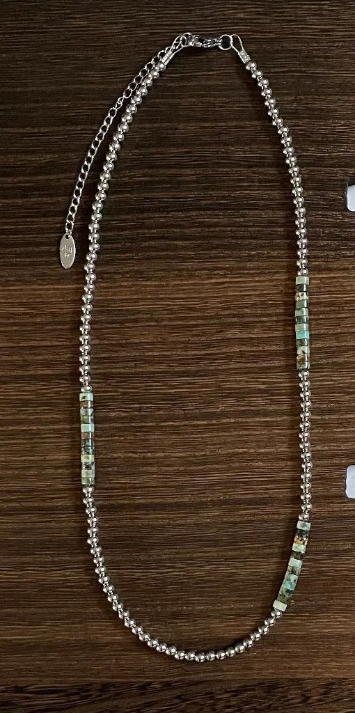 Handmade Asymmetric African Turquoise Heishi Western Pearl Necklace 19 inch - Image 2