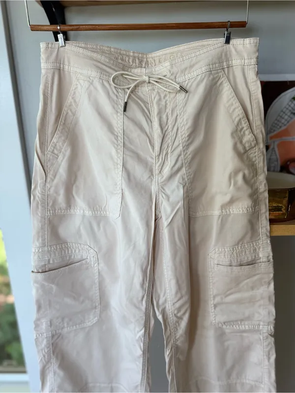 American Eagle Outfitters Ivory Beige Baggy Wide Leg Cargo Pants W Drawstring 4 - Image 5