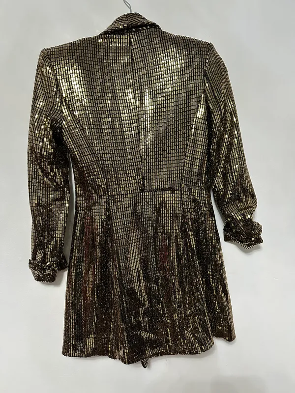 metallic gold blazer sequin wrap tuxedo dress - Image 3