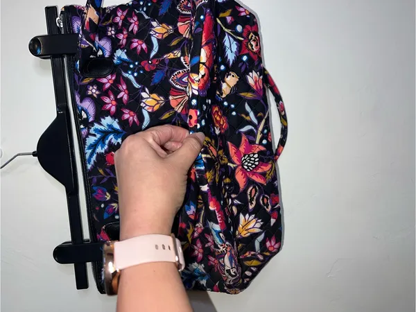 Vera Bradley Black Quilted Tote with Pink, Purple and Blue Floral Print - Image 3