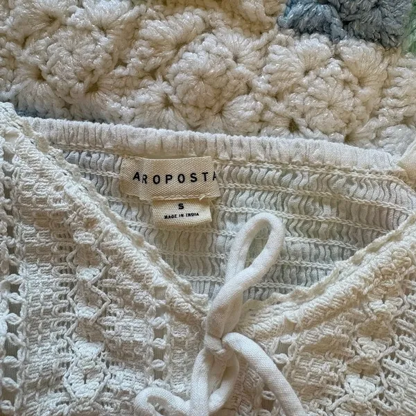 aeropostale white crochet eyelet lace babydoll cami top size s tiered ruffle hem - Image 5