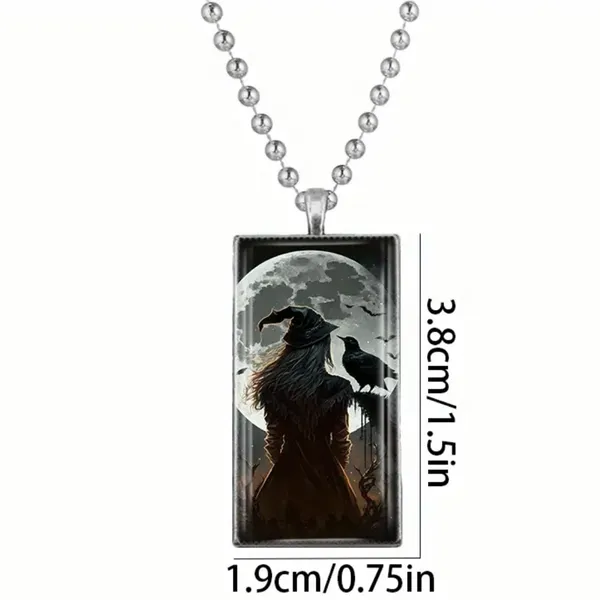 1pc Witch & Crow Pattern Rectangular Pendant Necklace Exquisite Silver Plated‎ - Image 5
