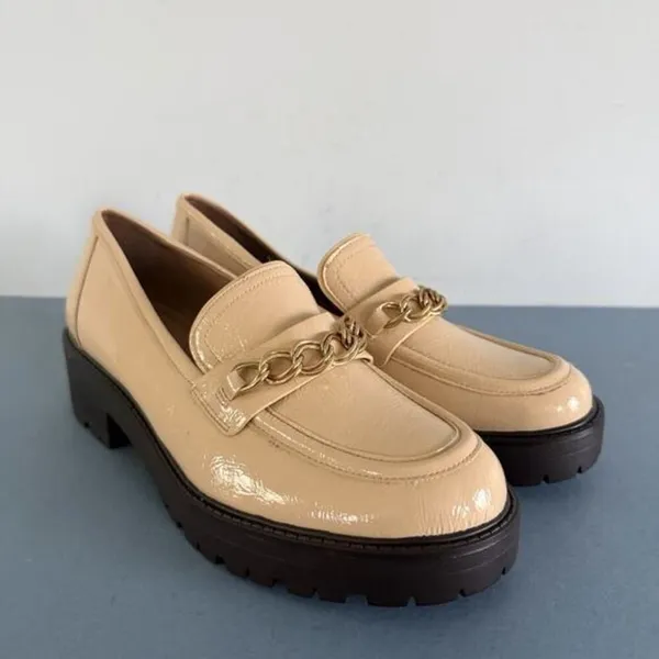 Sam‎ Edelman Taelor Chain Lug Sole Patent Leather Wheat Platform Loafers - Image 2