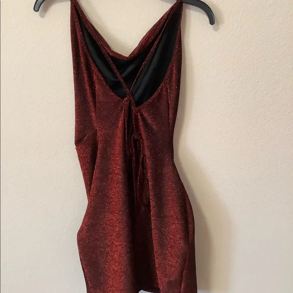 DRESS—NEW Metallic Copper Red Maroon Color Tie Back Long Dress Gorgeous - Image 2