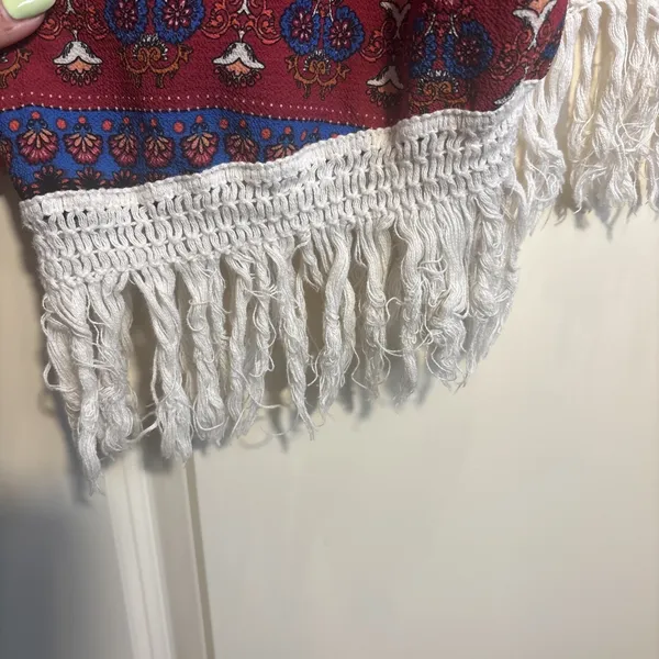 UMGEE Women's Size L/XL Kimono Top Open Front Maroon Fringe‎ Festival Boho - Image 4