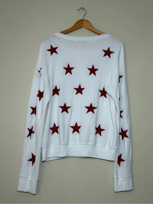 Wildfox Red Glitter Star Jumper Sweatshirt - Image 5
