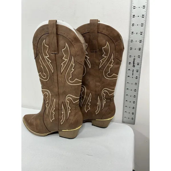 Womans Very Volatile Raspy Western Pull On Boots 10 Brown Stitch Detail - Image 2