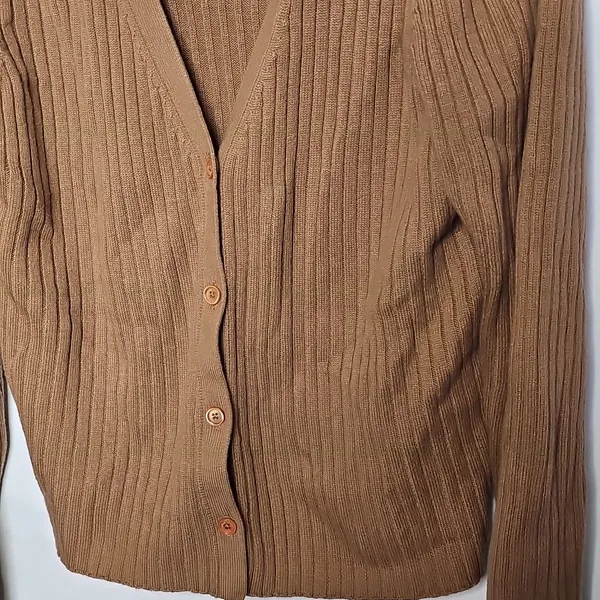 Wilfred Aritzia Button Down 55% Wool Tan Cardigan Sweater Sz 2XL - Image 4