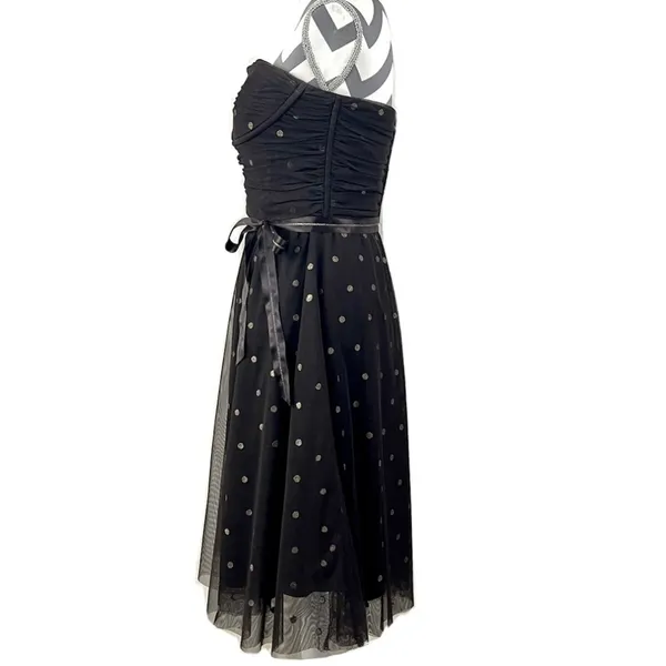 BCBGMaxAzria Dark Brown Gold Swiss Dot Strapless Party Dress - Size M - Image 5