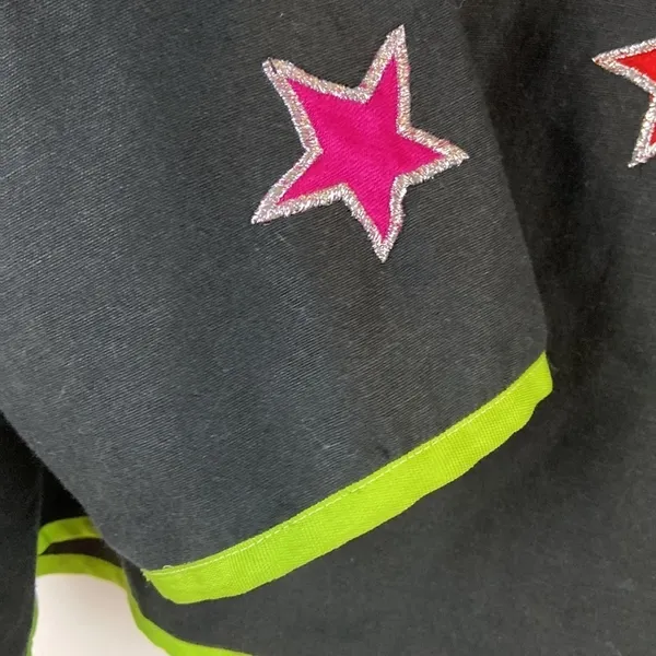 Indigo Moon Black Jacket Lime Green Trim & Appliqué Stars Magic Vintage Large - Image 9