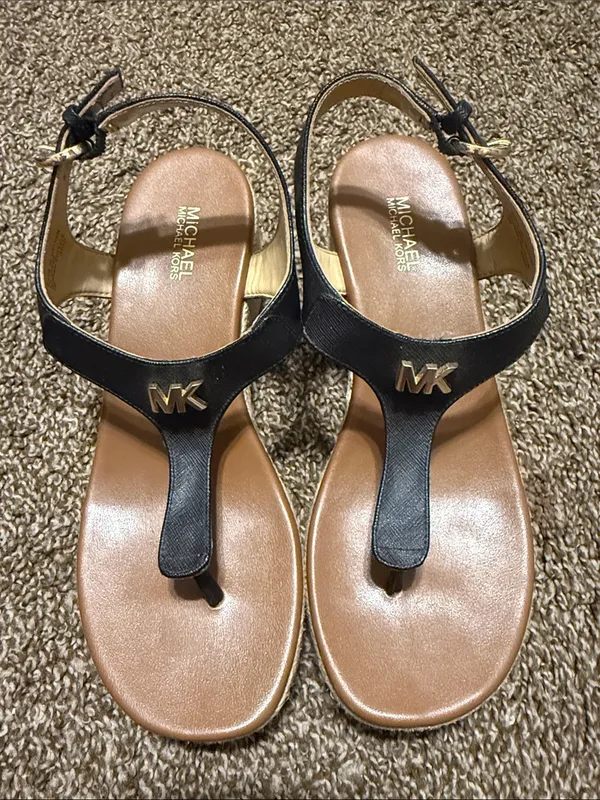 Michael Michael Kors Thong Wedge Espadrille Sandals MK Logo Black Espadrilles 7M - Image 2
