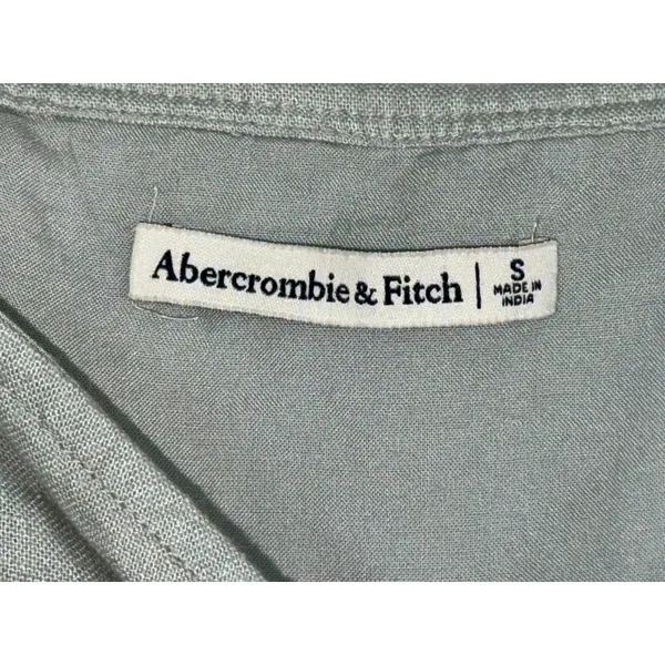 Abercrombie & Fitch Green Linen Tie Front Puff Sleeve Crop Top Womens Size Small - Image 3