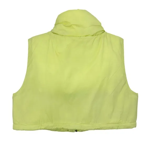 MPG Sport Puffer Vest Women's Size M Neon Yellow Cropped‎ Zip Pocket Athletic - Image 2
