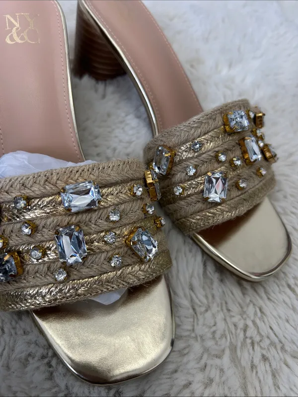 NY & Company Raquelle Heeled Rhinestone Jute Sandals - Image 11