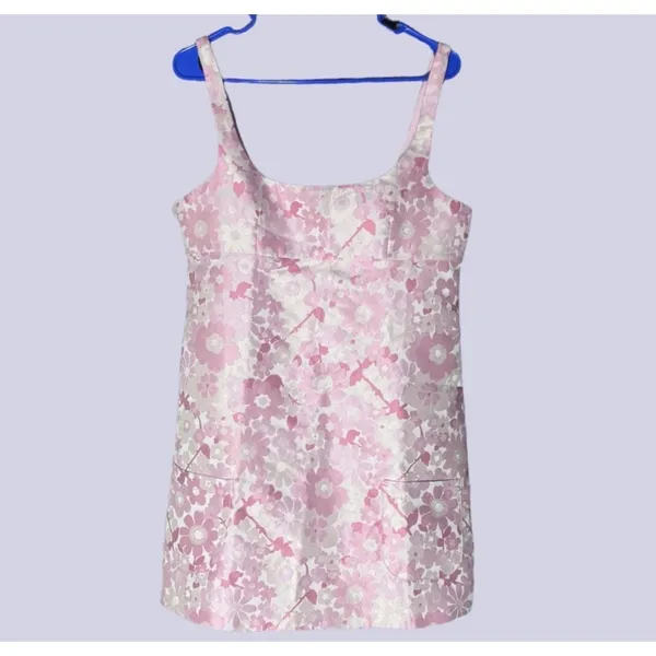 NWT Amanda Uprichard Grady Dress Pink Floral Jacquard Mini Square Neck‎ Medium - Image 4