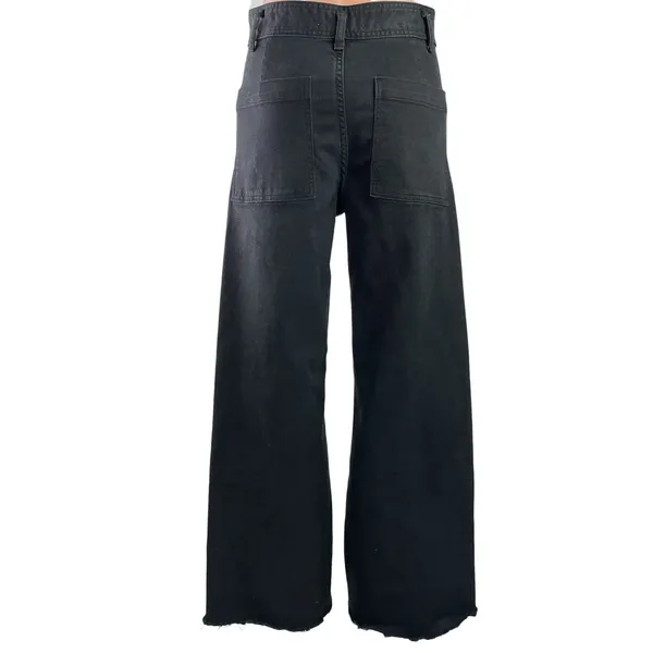 Zara Womens Black High Waisted Frayed Hem Wide Leg Ankle Denim Jeans Pants Sz 6 - Image 3