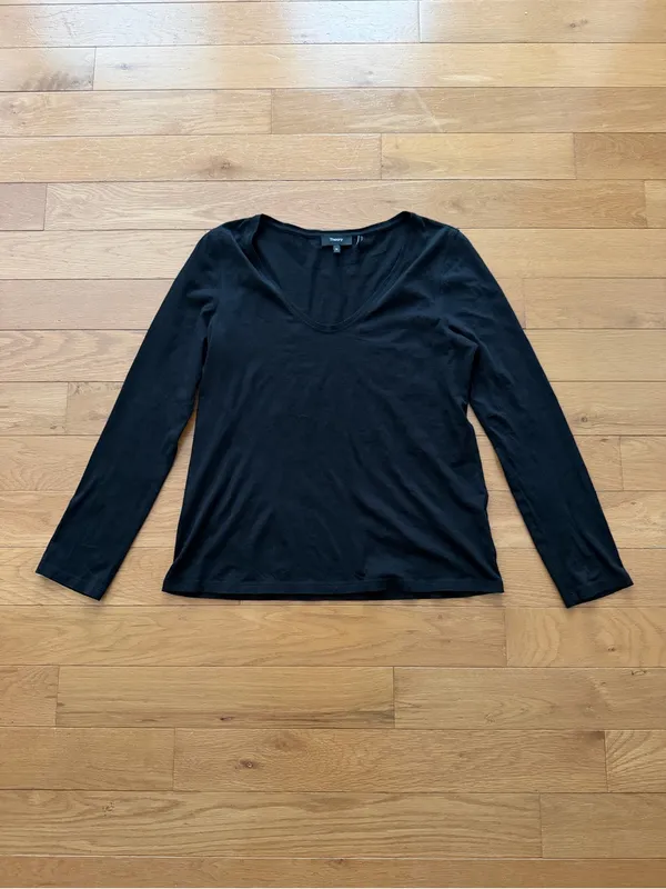 Theory Long Sleeve Black Tee Size M Organic Pima Cotton - Image 6