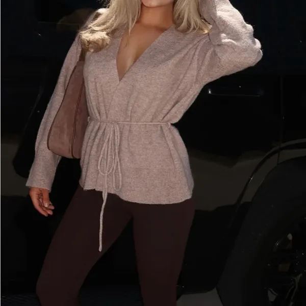 Women's Wrap Cardigan Tan - Image 3