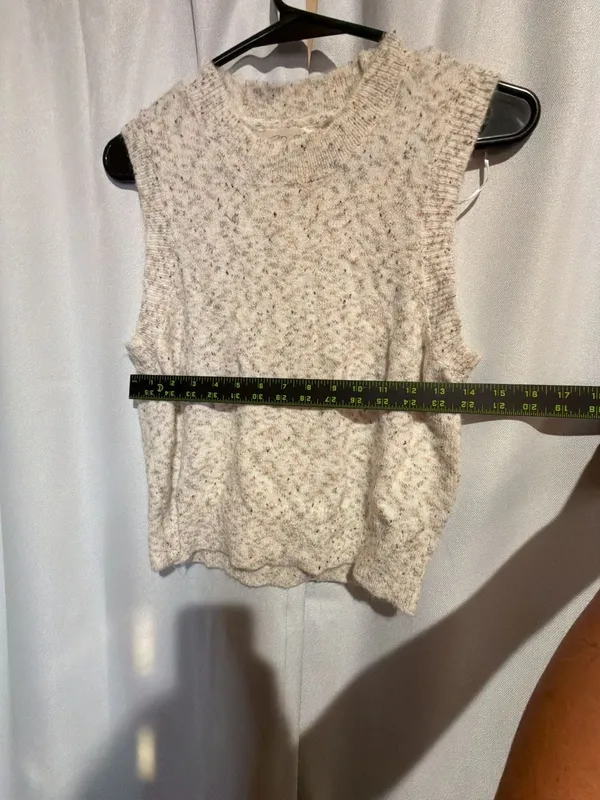 RD Style Knitted Sweater Vest S/P Sleeveless Crew Neck Beige Multicolored Fleck - Image 5