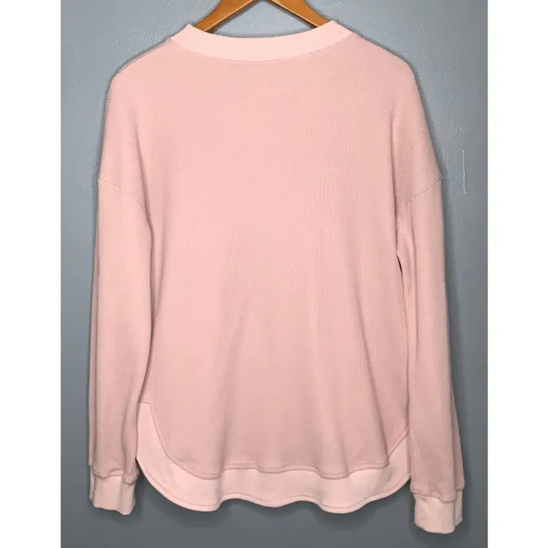 Blush Pink Long Sleeve Waffle Knit Crewneck Pullover Tunic XL - Image 3