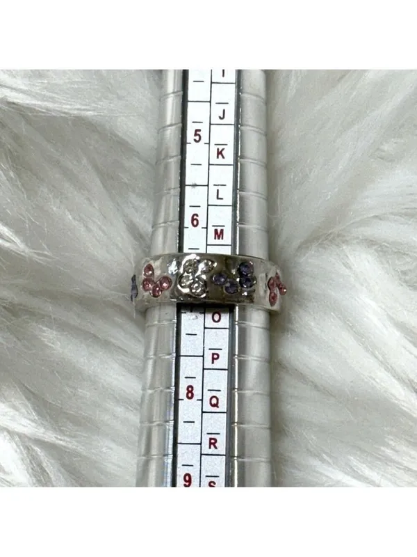 Ring Butterflies Silver Tone With Clear Pink Purple Crystals Size 7 - Image 7