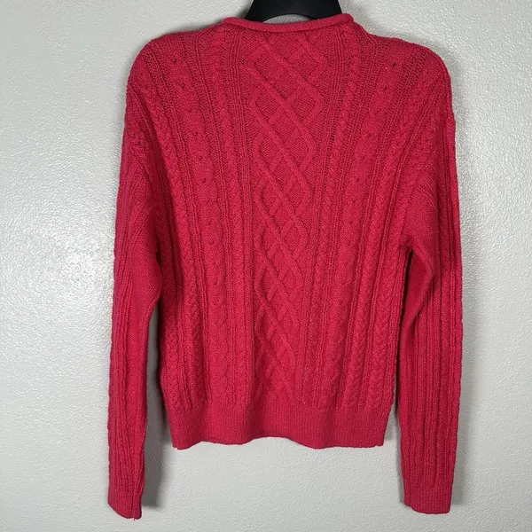 NEW‎ J.Crew Mock Roll Neck Cable Knit Sweater Womens XS Pink Fisherman Cotton - Image 3