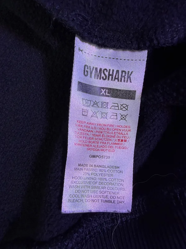 Gymshark Men’s Hoodie Pullover Black Pockets Dotted Shark Logo size XL - Image 5