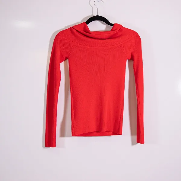 Wilfred Aritzia Nola Soft Ribbed Knit Off The Shoulder Sweater Red XS - Image 4