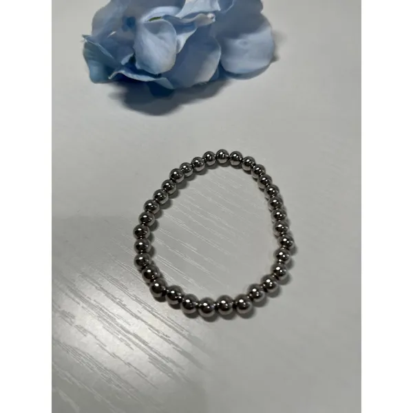 Silver Tone Beaded Stretchy Bracelet‎ 6mm Tarnish Resistant Stainless Steel - Image 3