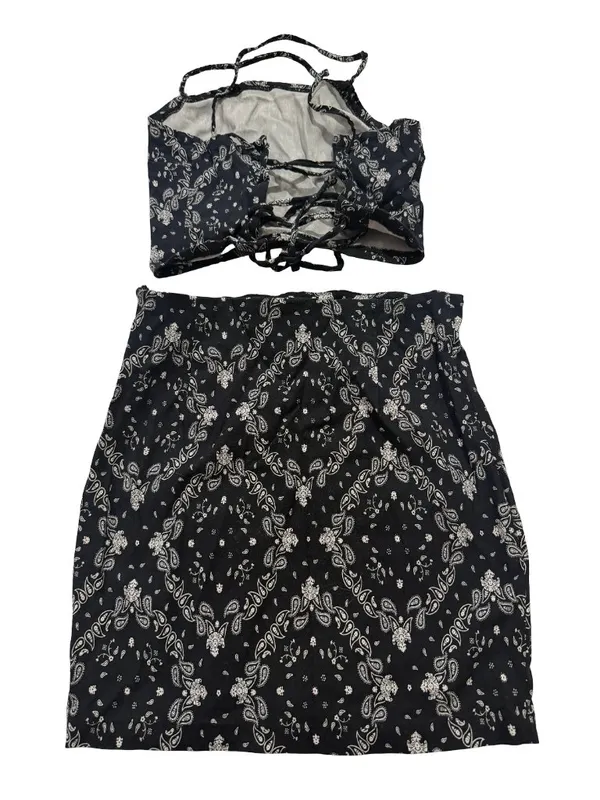 Garage Black White Paisley Outfit Bandana Crop Skirt Set Lace Small Women's - Image 4