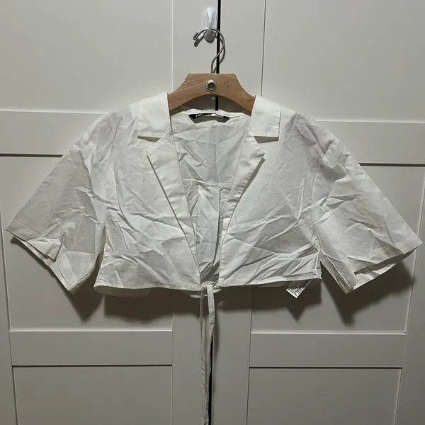 Zara White Wrap Crop Top - Image 5
