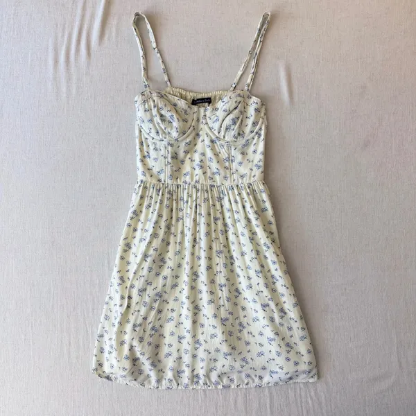 Abercrombie & Fitch Cream and Blue Floral Bustier Mini Dress Womens Small - Image 4