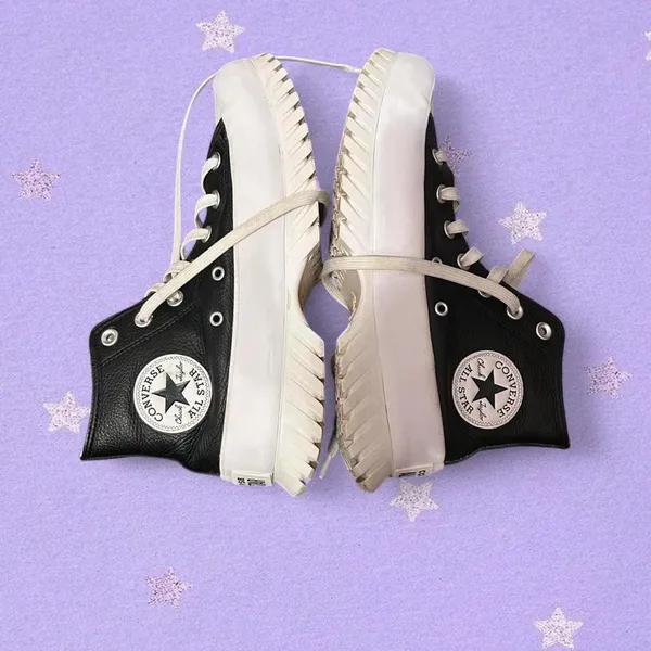 Black leather platform high top Converse - Image 3