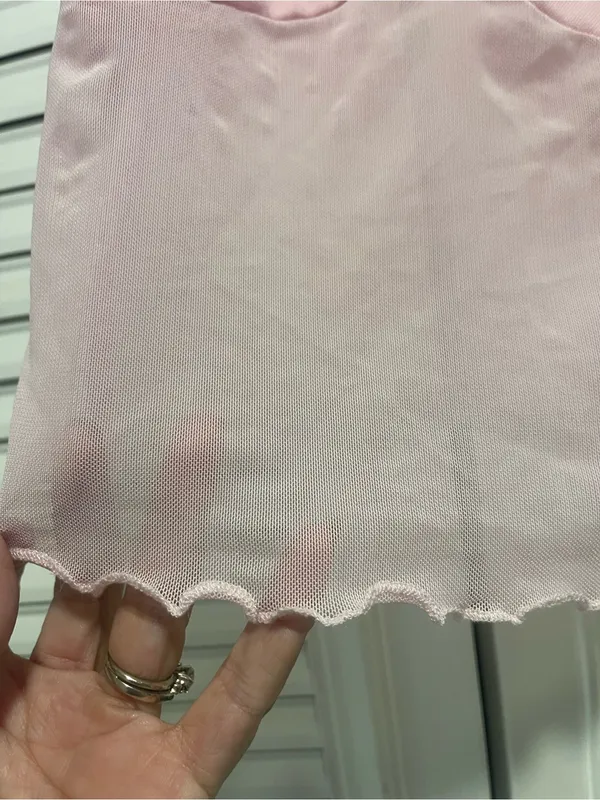 Source Unknown Pink Sheer Y2K Spaghetti Strap Crop Top Adjustable Spring Festival Small - Image 4