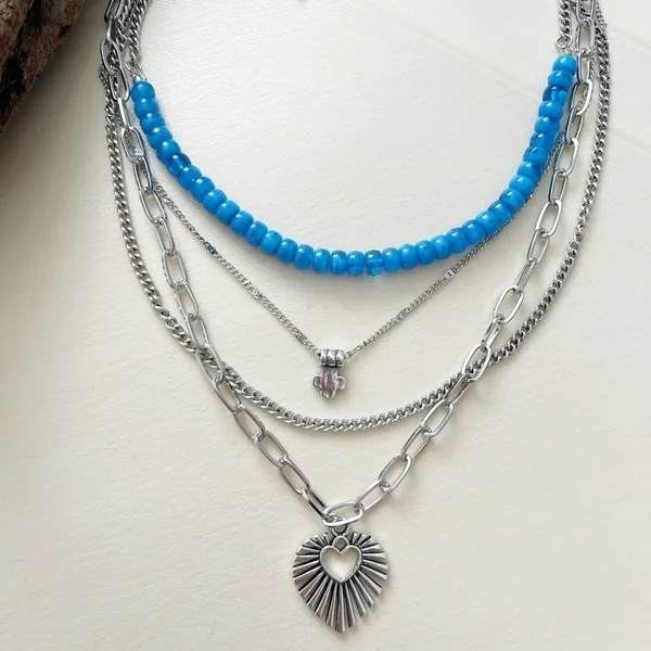 Free People Bohemian Layered Sun Heart necklace Beaded Womens Jewelry - Image 6
