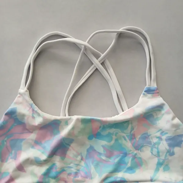 White Y2K VTG‎ Sports Bra Boho Tie Dye Activewear Yoga Workout Top Large - Image 3