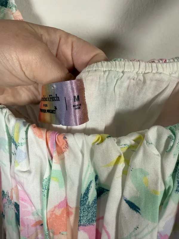 Abercrombie x The Trevor Project Floral Mini Dress Puff Strap Pride M - Image 7