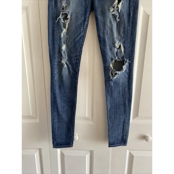 American Eagle Hi-Rise Jegging Womens Size 2 Blue Distressed Ripped Denim Cotton - Image 6